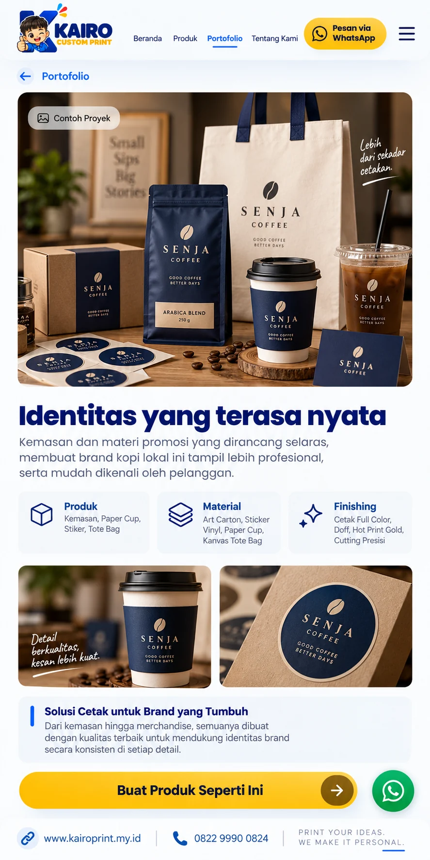 Contoh identitas cetak Senja Coffee