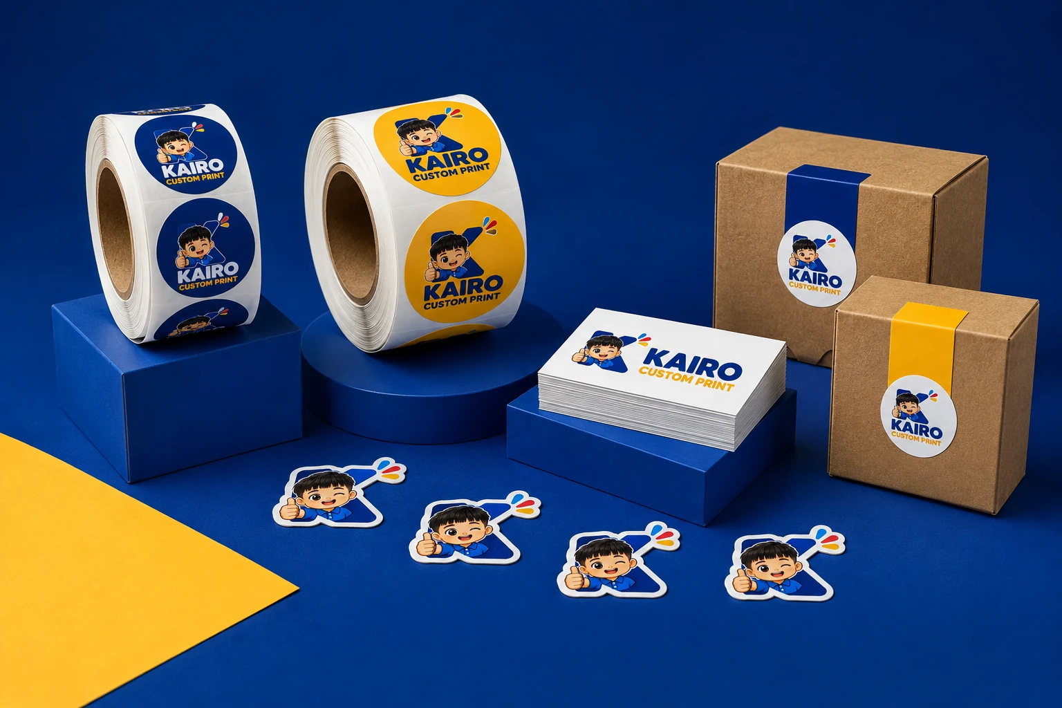 Koleksi label, stiker, kartu nama, dan kemasan KAIRO